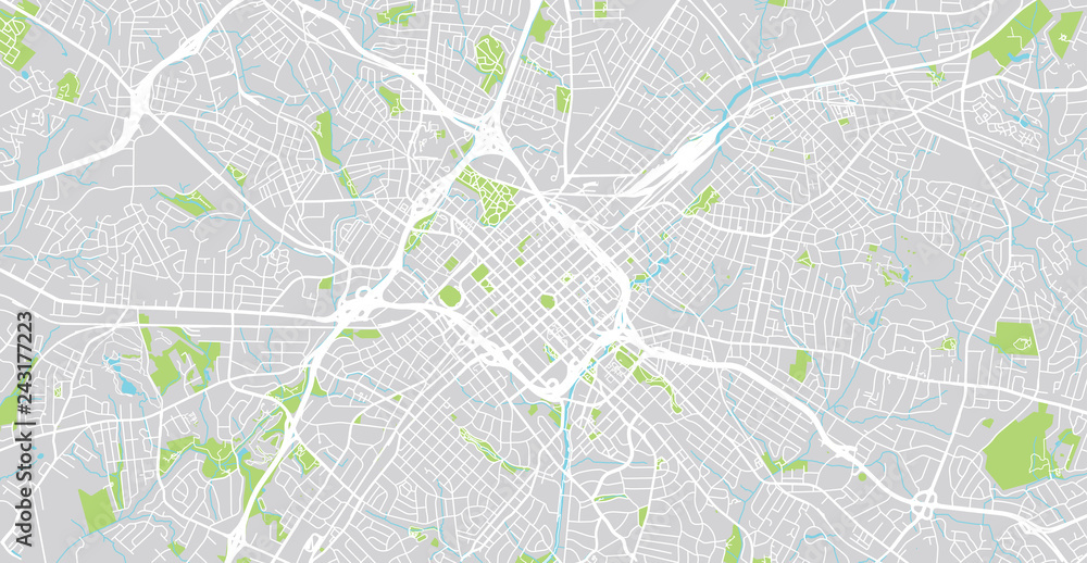 Urban vector city map of Charlotte, North Carolina, United States of America