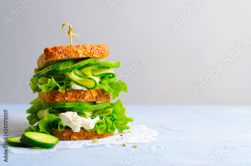 Sandwich with Avocado, Cucumber and Cream Cheese, Healthy Snack