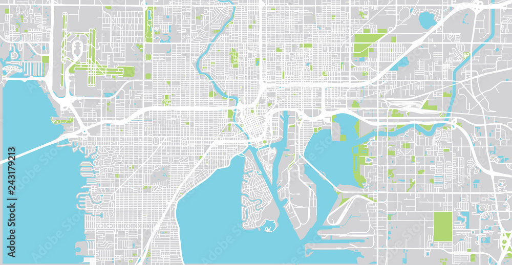 Urban vector city map of Tampa, Florida, United States of America