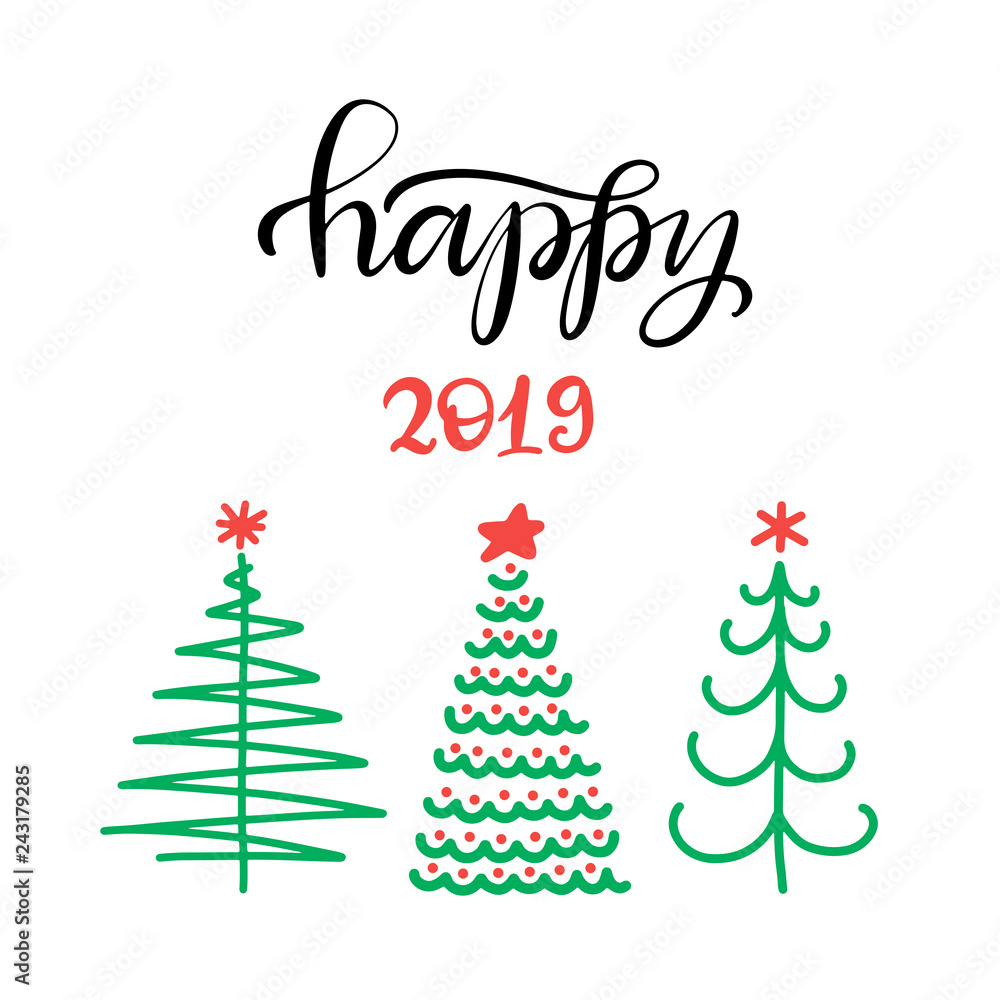 Vector Illustration EPS10. Set of christmas trees flat icons in cartoon style isolated on white background. New year winter collection.