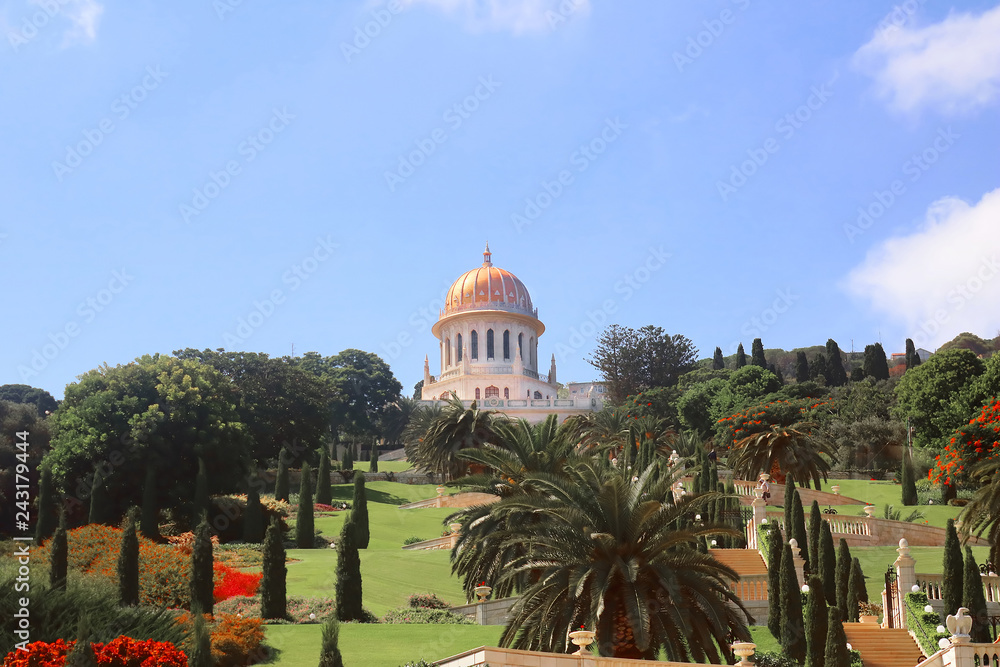 Bahai gardens and temple on the slopes of the Carmel Mountain in Haifa city, Israel