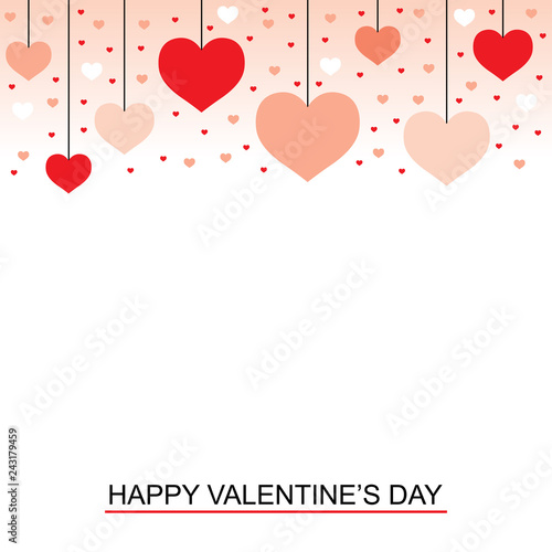 Valentines day greeting card with hanging hearts