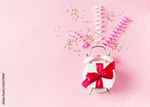 Valentines day concept pastel minimalis, time to gift on pink background