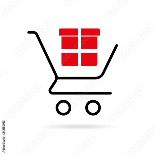 Vector shopping cart with gift