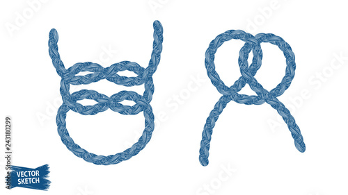 Nautical knots. Rope sketches. Braid. Rope knots. Braided trim. Marine. Sail. Ship. Boat. Sailor. Sea. Ocean. Fishing. Fisherman. Nautical rope. Vintage. Hand made.