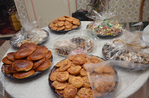 Moroccan biscuits are served with tea. Moroccan biscuits are offered at the wedding and Eid al-Fitr. photo