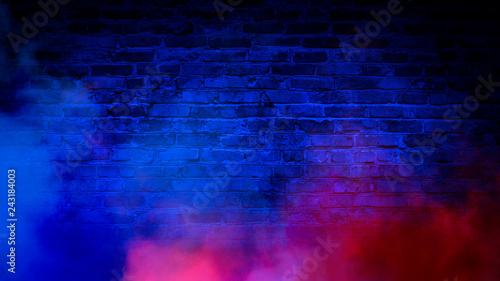 Brick wall, neon light, smo...
