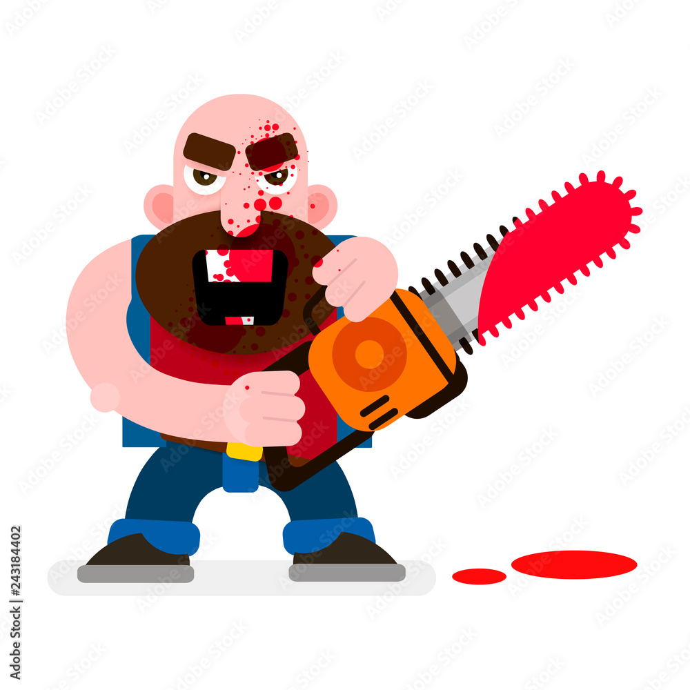 Crazy Murderer Covered In Blood With A Chainsaw Happy Halloween. Design For T-shirts