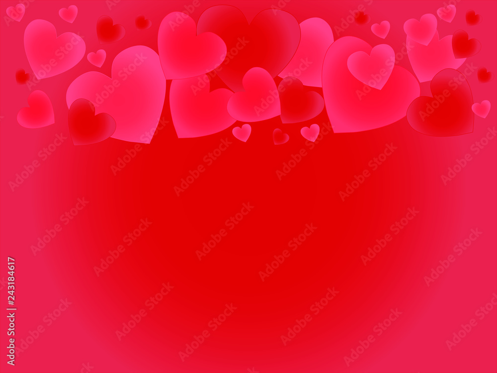 Bright hearts on a red background
