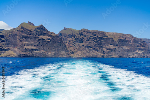 Vertical cliffs Acantilados de Los Gigantes (Cliffs of the Giants). View from Atlantic Ocean. Tenerife. Canary Islands. Spain. © Sergey Kohl