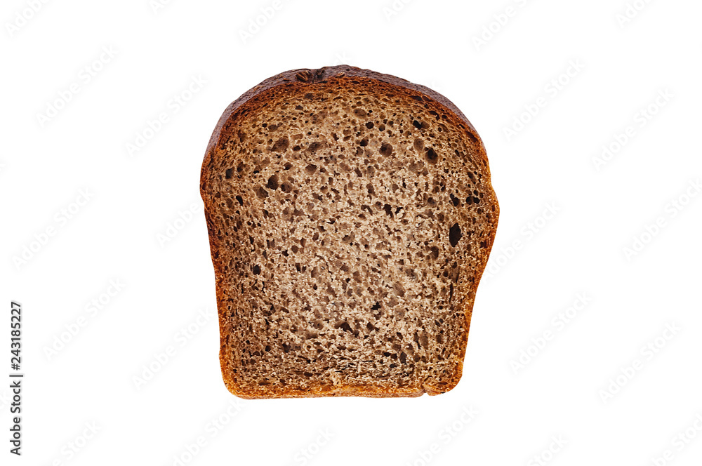 One rectangle piece of fresh rye bread isolated on white background. Top view. Clipping path - image One rectangle piece of fresh rye bread isolated on white background. Top view. Clipping path - image