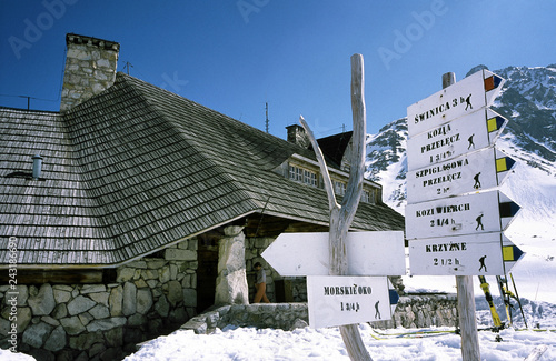 Tatry mountains, Poland - February, 2011: shelter in Valley of Five Ponds 