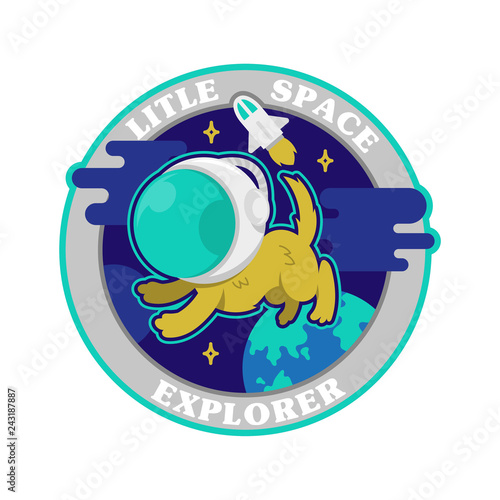 Cute dog in space suit in Space print patch sticker icon 
