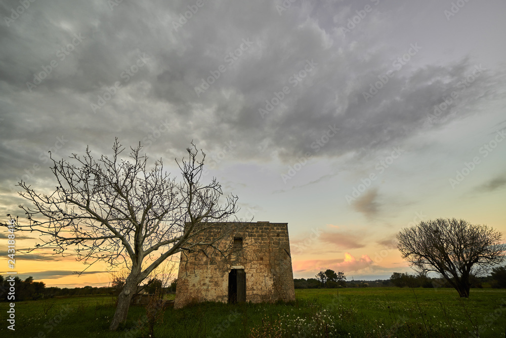 Ancient rural house in the magic of twilight Ancient rural house in the magic of twilight