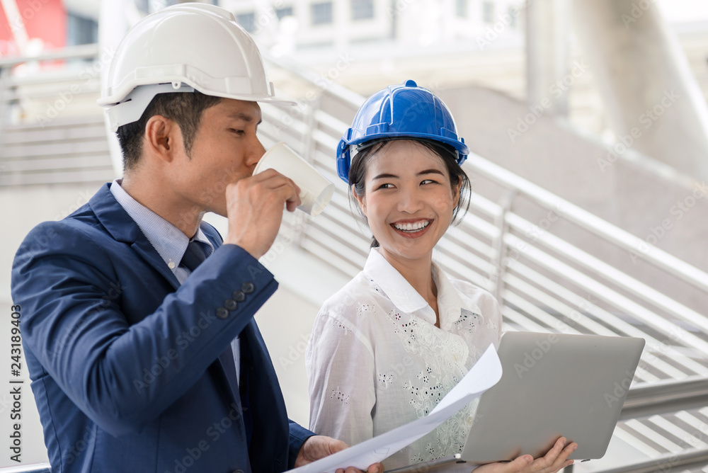 Young beautiful employee present project to client