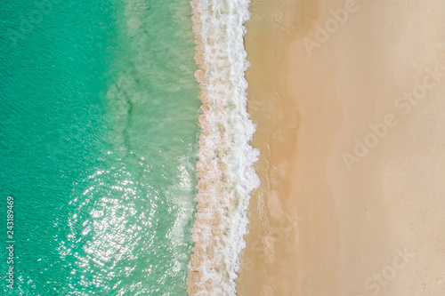 Aerial top view beautiful sea landscape, beach and wave with turquoise sea water with copy space © gawriloff