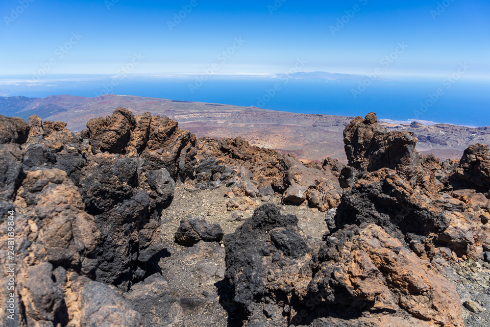 Lava deposits on top and valley of the Teide volcano. Tenerife. Canary Islands. Spain.