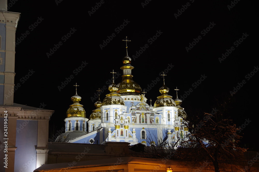 UKRAINE, KIEV - DECEMBER 25, 2018. St. Michael’s Cathedral in the evening
