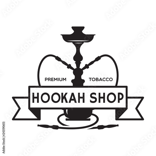Hookah label, badge and design elements. Hookah club. Shisha bar. Hookah lounge logo. Hookah pipes.