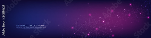 Website header or banner design with geometric abstract background of connected dots and lines. Vector illustration with plexus background and space for your text.