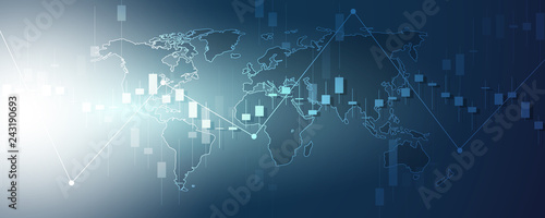 Stock exchange chart market investment trading with world map. Trading platform. Business graph. Vector Illustration