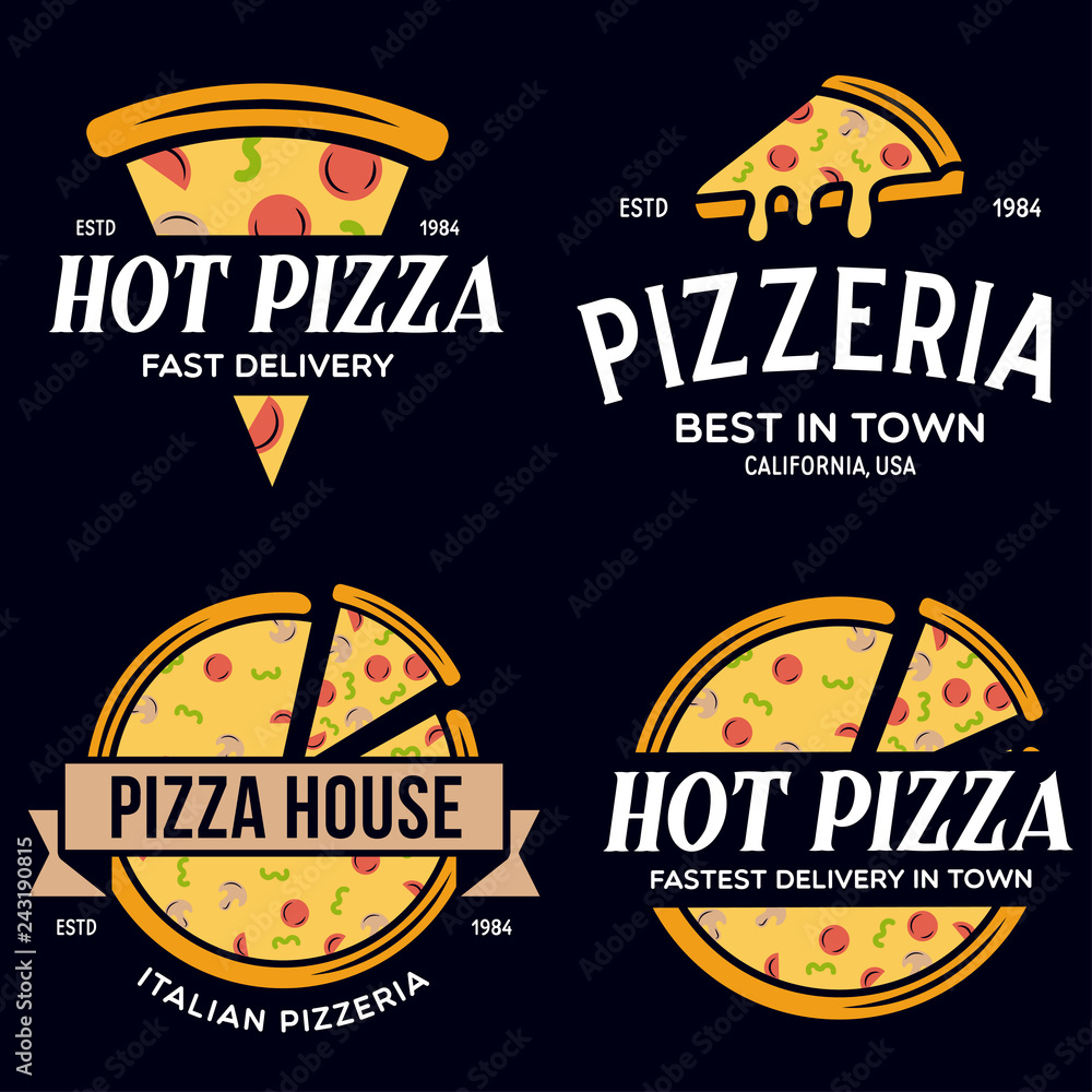 Set of pizza logo, badges, banners, emblems for fast food restaurant ...