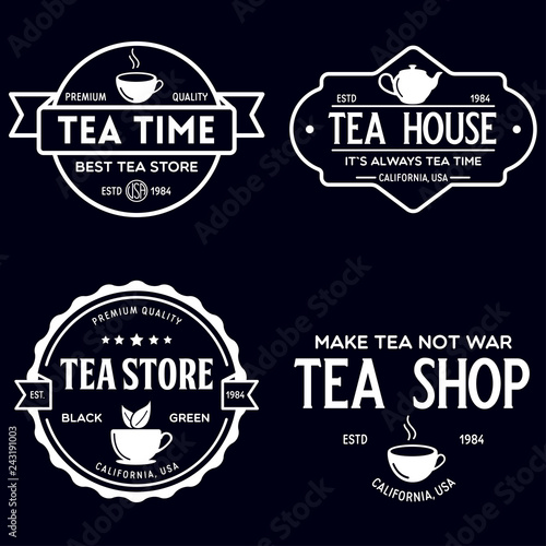 Set of vintage tea shop labels logo badges and design elements. Logotypes for tea house.