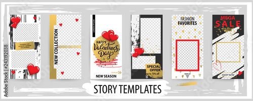Trendy editable template for social networks stories, valentine vector illustration.