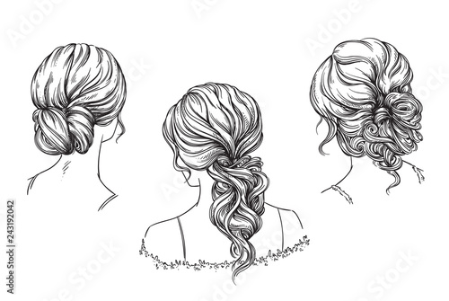Bridal hand drawn hairstyles, vector illustration