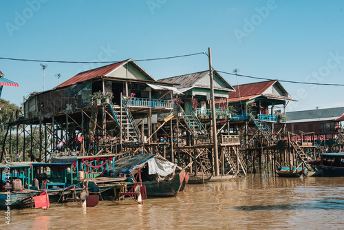 Wood houses in Kompong Phluk the floating village of Siem Reap, Cambodia