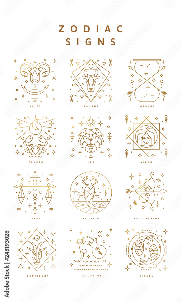 Fototapeta Set of zodiac signs, Icons, and Symbols. Horoscrope Signs in Vector