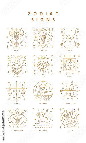 Set of zodiac signs, Icons, and Symbols. Horoscrope Signs in Vector photo