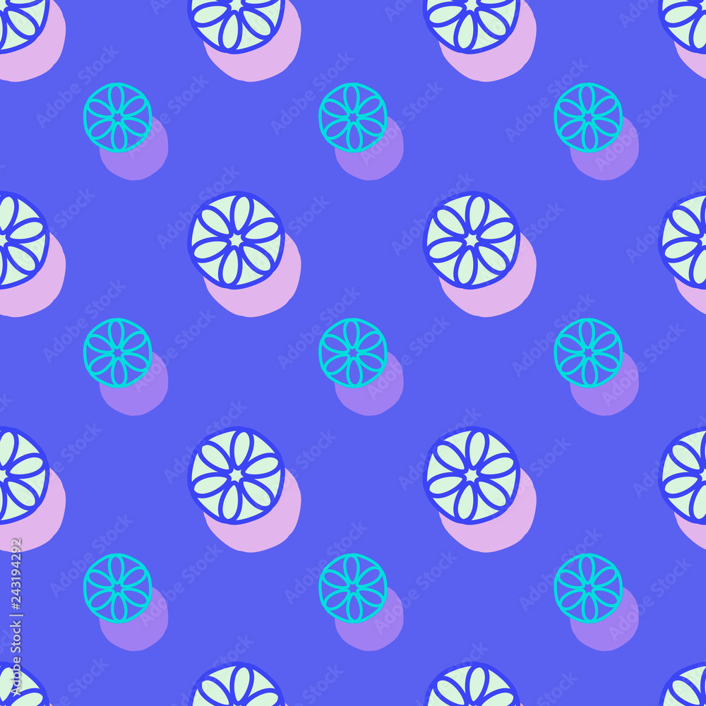 Seamless background pattern with a variety of colored floral motifs.