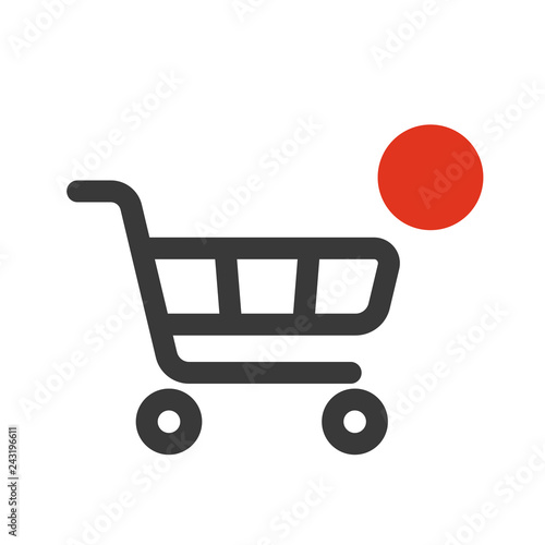shopping cart icon with counter added online commodity on white background.
