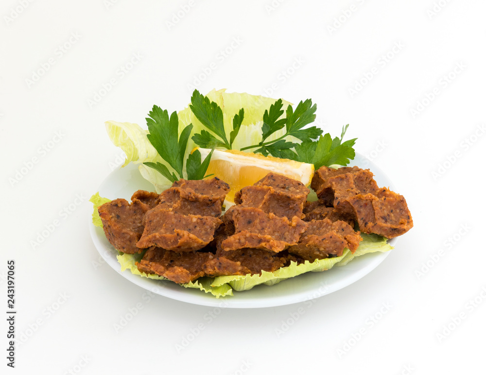 Traditional Turkish Raw Meat. ( Cig Kofte ) Turkish food.. Traditional Turkish Raw Meat. ( Cig Kofte ) Turkish food..