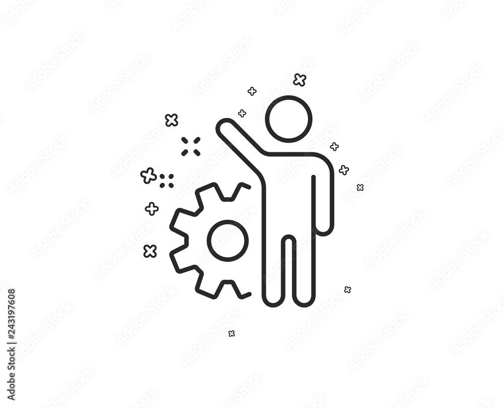 Employee line icon. Business management sign. Work or gear symbol. Geometric shapes. Random cross elements. Linear Employee icon design. Vector Employee line icon. Business management sign. Work or gear symbol. Geometric shapes. Random cross elements. Linear Employee icon design. Vector