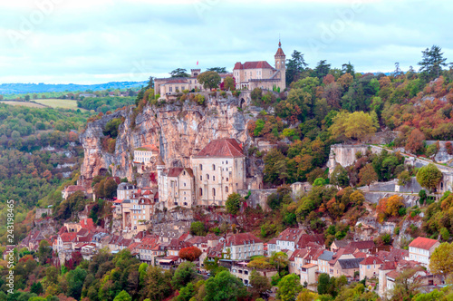 Rocamadour in the south of France on a cloudy day.
