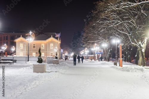 Street at snowy night.