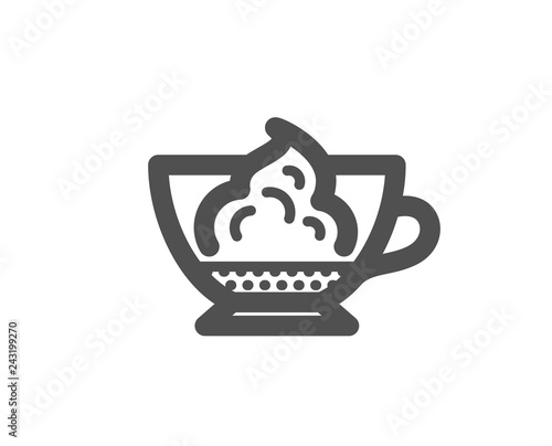Espresso with whipped cream icon. Hot coffee drink sign. Beverage symbol. Quality design element. Classic style icon. Vector