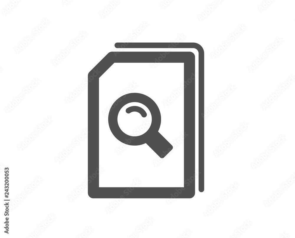 Search Documents icon. File with Magnifying glass sign. Paper page concept symbol. Quality design element. Classic style icon. Vector Search Documents icon. File with Magnifying glass sign. Paper page concept symbol. Quality design element. Classic style icon. Vector