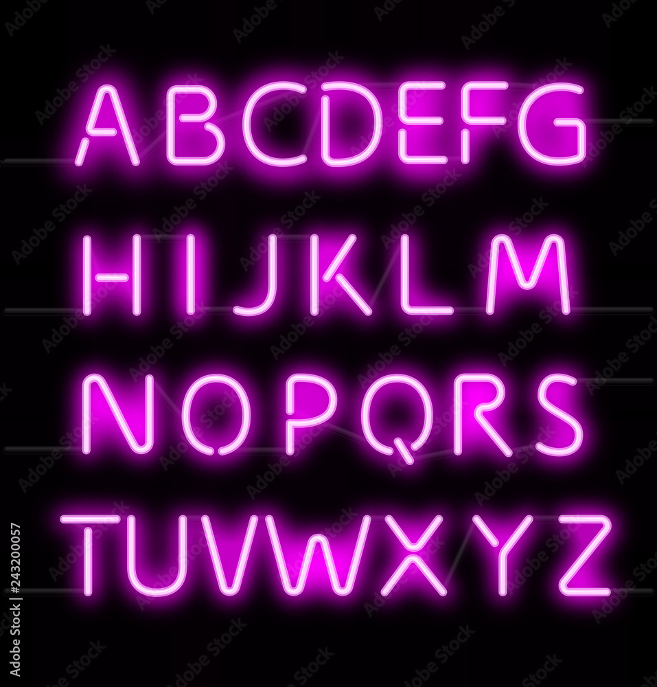 Neon glowing text alphabet. Vector illustration. Ready to use for your design. EPS10. Neon glowing text alphabet. Vector illustration. Ready to use for your design. EPS10.