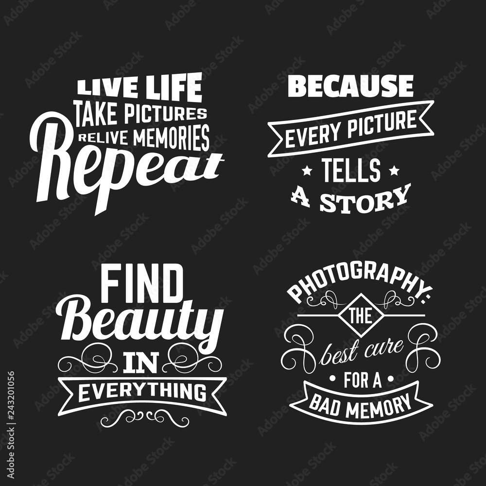 Quote typographical background about photography with illustration of camera in hand drawn sketch style. Template for card poster and banner in vintage style.