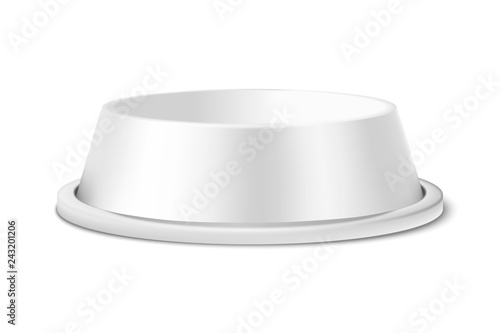 Vector Realistic White 3d Matte Blank Plastic or Metal Pet Bowl Icon, Mock-up Closeup Isolated on White Background. Design Template of Bowl for Pet, Cat, Animal Food for Mockup. Front View