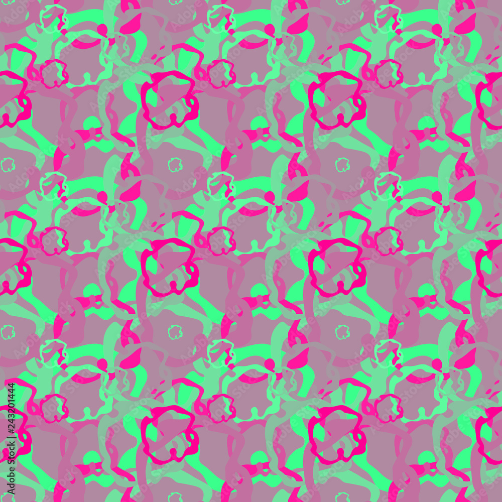 Seamless background pattern with colored diverse doodles.