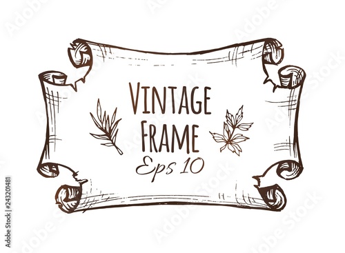 Vintage banner design. Vector hand drawn scroll