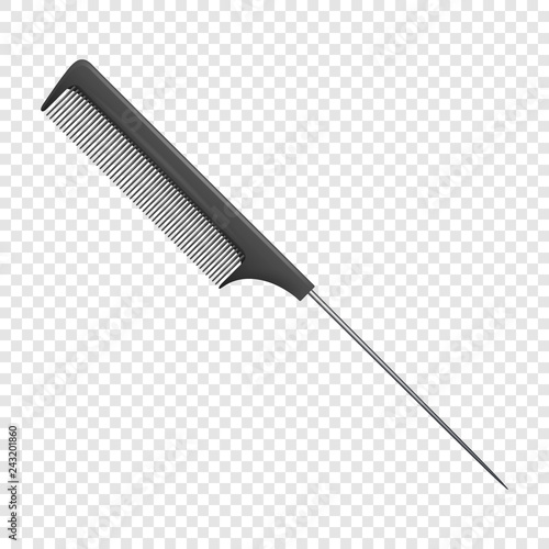 Vector Realistic Classic Simple Black 3d Plastic Hairdresser s Comb Icon for Salon, Barbershop, Mock-up Closeup Isolated on Transparent Background. Design Template of Hair Comb for Mockup. Top View