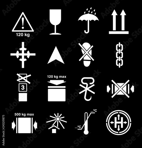 Packing marks indicating danger during transportation. Vector elements. EPS10.