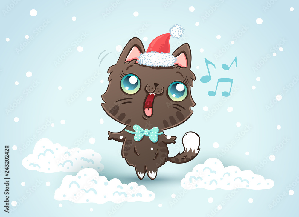 Cute cat in Christmas hat Cute cat in Christmas hat