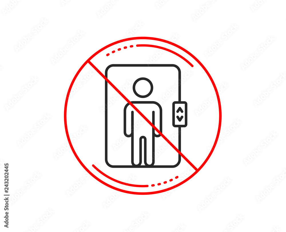 No or stop sign. Elevator line icon. Transportation lift sign. Caution prohibited ban stop symbol. No icon design. Vector No or stop sign. Elevator line icon. Transportation lift sign. Caution prohibited ban stop symbol. No icon design. Vector