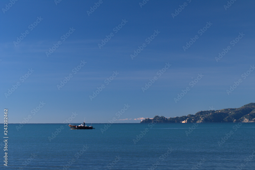 ship in the sea,promontory,italy,horizon,panorama,horizon,coast,sky,blue,water,seascape